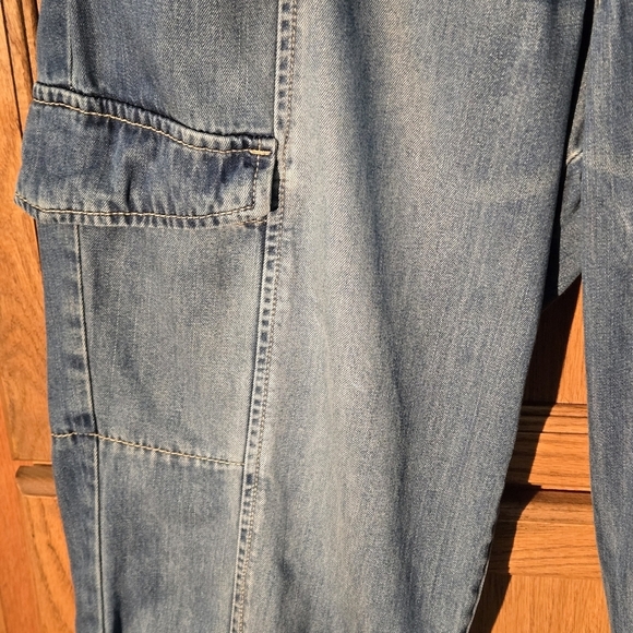 Sanctuary Los Angeles Women's XL Blue Cargo Jeans Elastic Bottom Waist & Hem - Picture 6 of 15